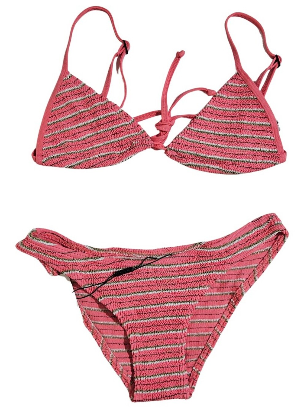 BOND-EYE Bikini Set Luana Triangle Sign Brief Watermelon Stripe Metallic O/S NWT